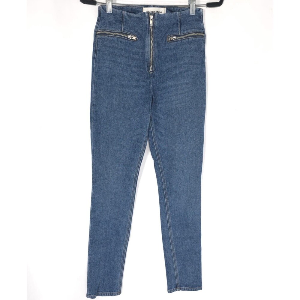 REFORMATION Women Niki Jeans 26 Skinny Zip Pockets High Rise ORGANIC COTTON Blen